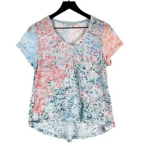 Sundance (XS) V-Neck Textured Tee Shirt Flowy Coral Blue